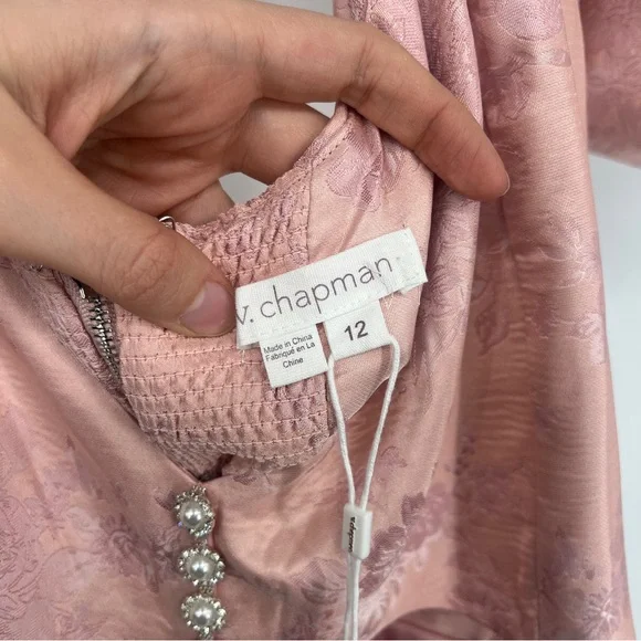 V. Chapman Emma Puff Sleeve Maxi Dress Gown in Light Pink Windsor Brocade 12 NWT - Picture 11 of 12